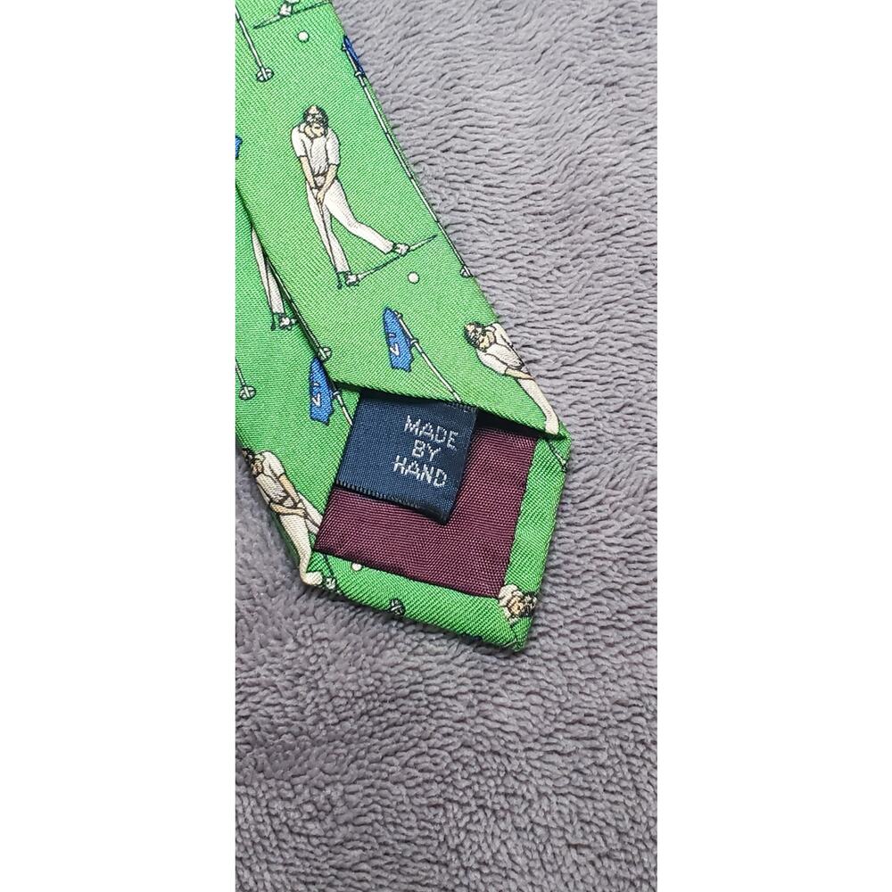 Polo Ralph Lauren (USA) Hand Made Green Golf Player Print Silk Neck Tie C7-27